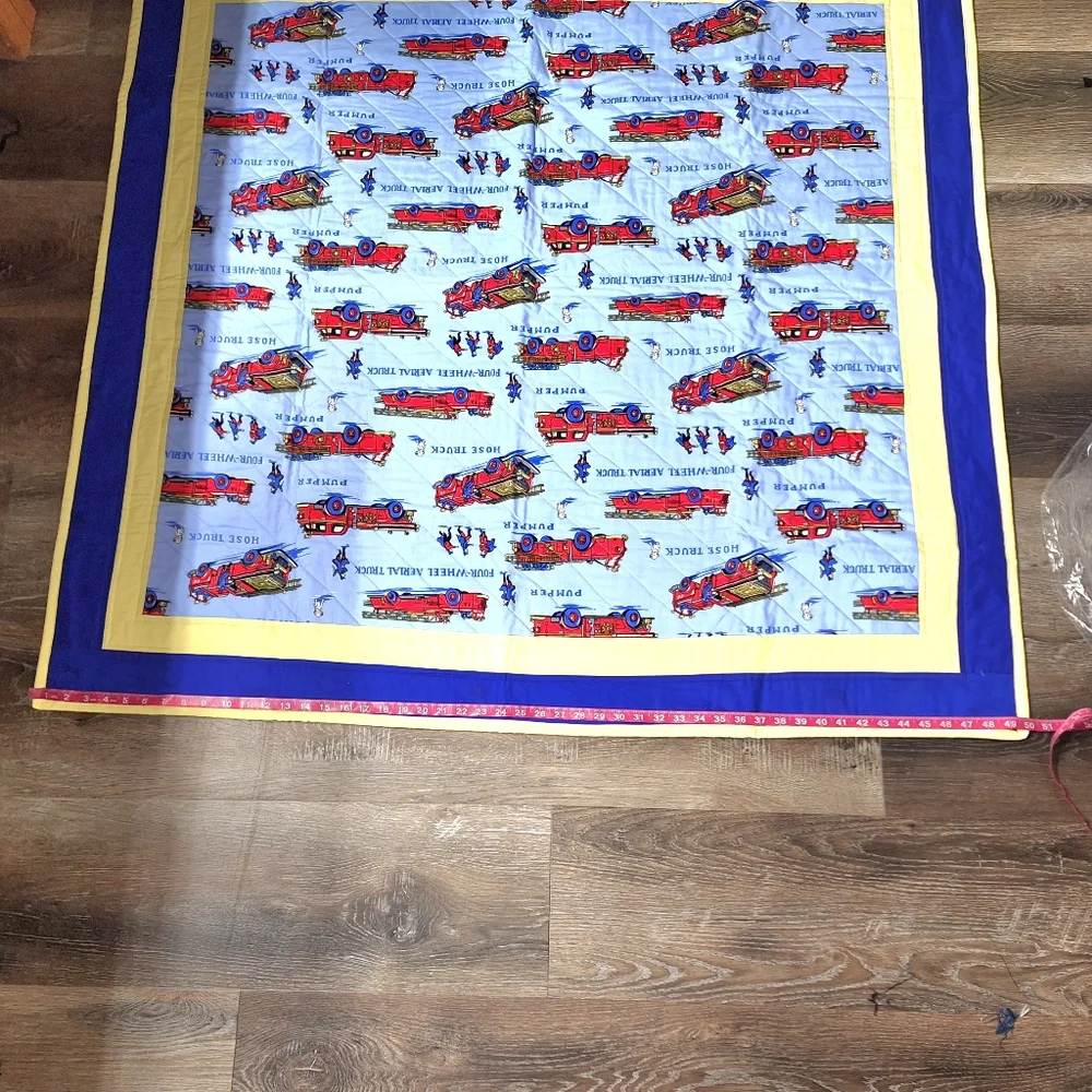 Handmade Fire Truck Themed Quilt, Flannel Backed, NWOT